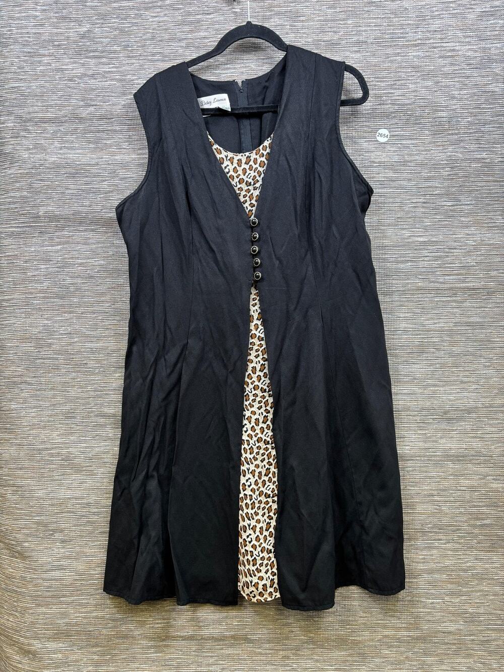 Betsy Lauren Dress Womens Sz 20 Black Animal Print Fit & Flare Sleeveless V-Neck